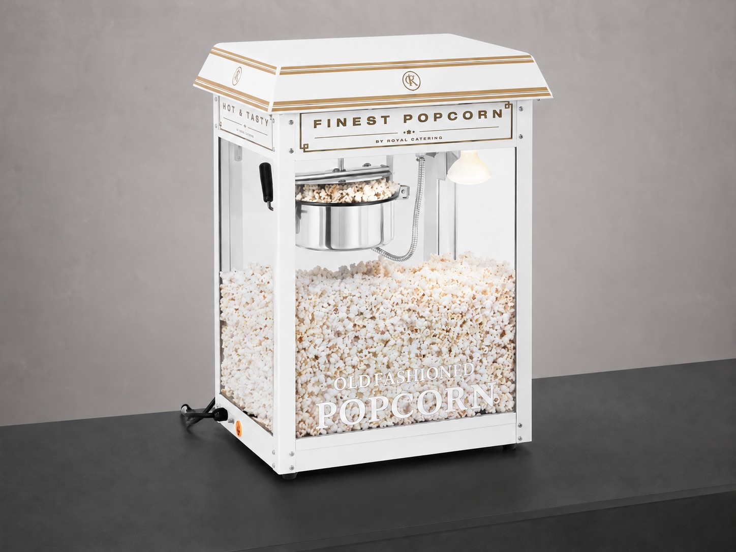 Weiße Popcornmaschine zum Mieten